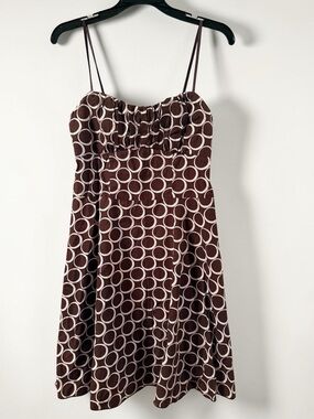 connected apparel Brown and Cream Spaghetti Strap Circle-Print Mini Dress